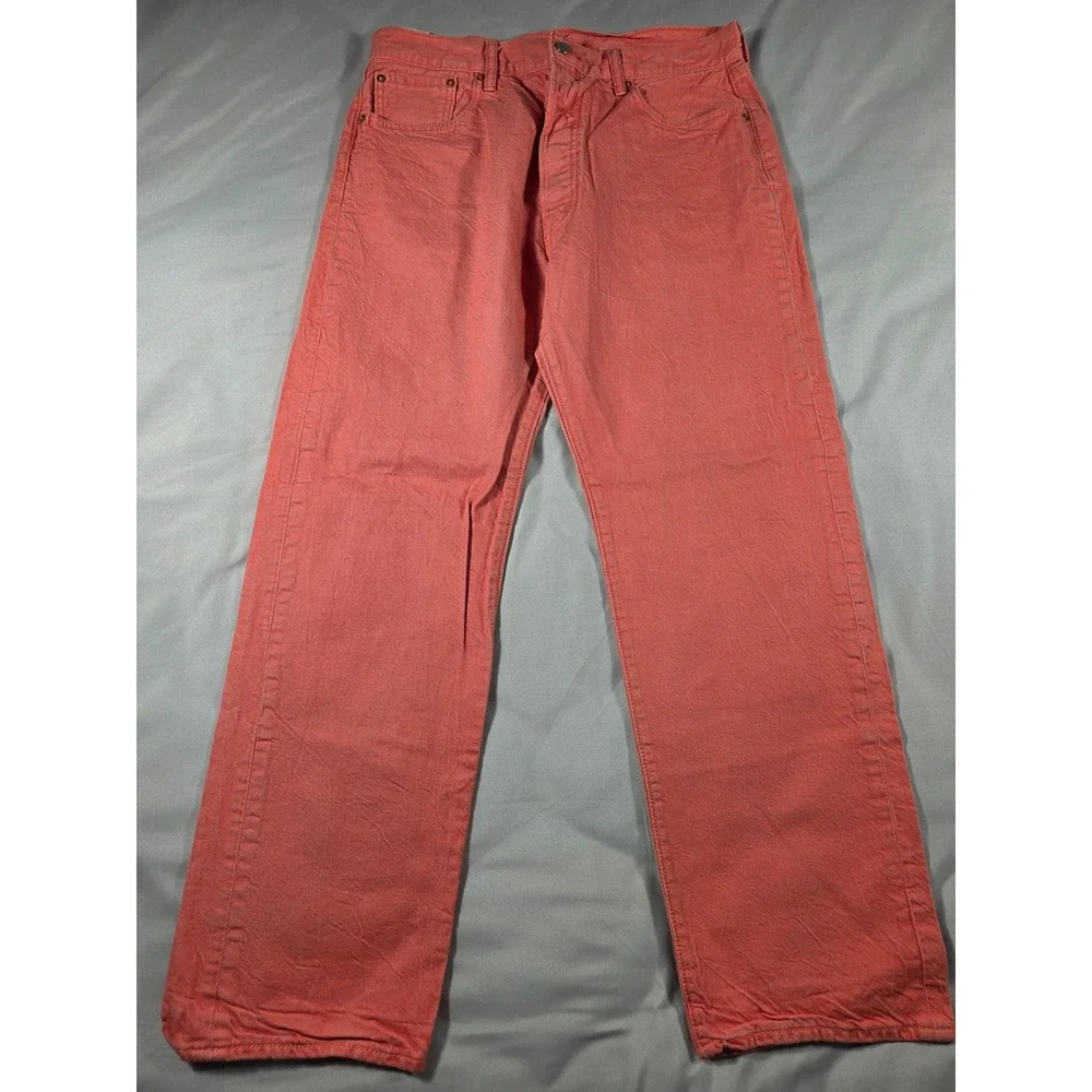 Levis 501 Button Fly Denim Jeans Mens 36x32 (Fits 34x30) Salmon Pink Coral